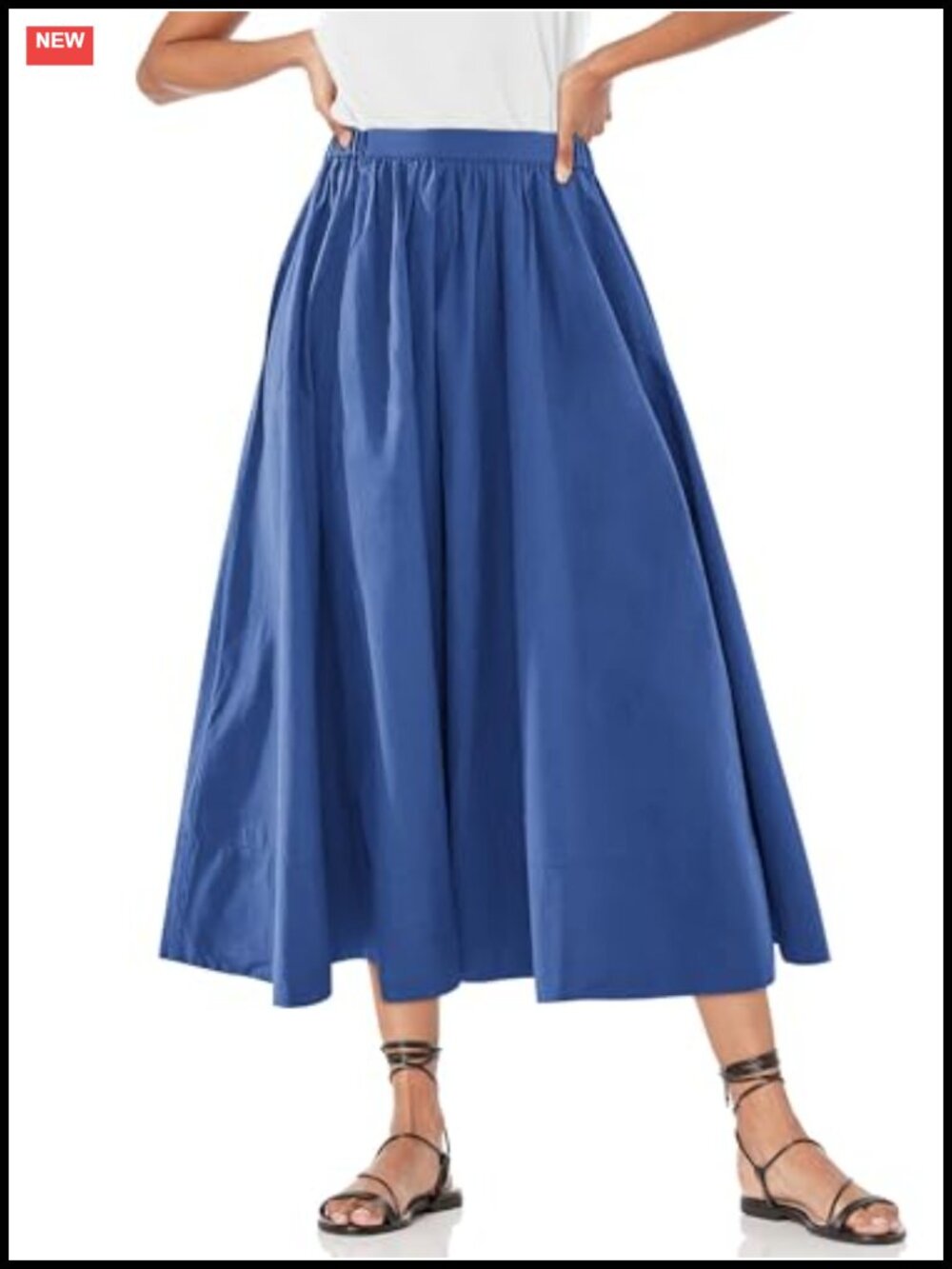 Women's A-Line Midi Skirt High Waist Flowy Pleated Pull On with Pockets